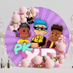 Fun PK XD Round Backdrop For Colorful Virtual-Themed Kids Celebration