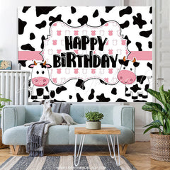 Lofaris Funny Cow Farm Animal Pink Happy Birthday Backdrop
