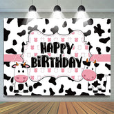 Lofaris Funny Cow Farm Animal Pink Happy Birthday Backdrop