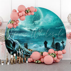 Lofaris Funny Pumpkin And Moon Happy Halloween Round Backdrop