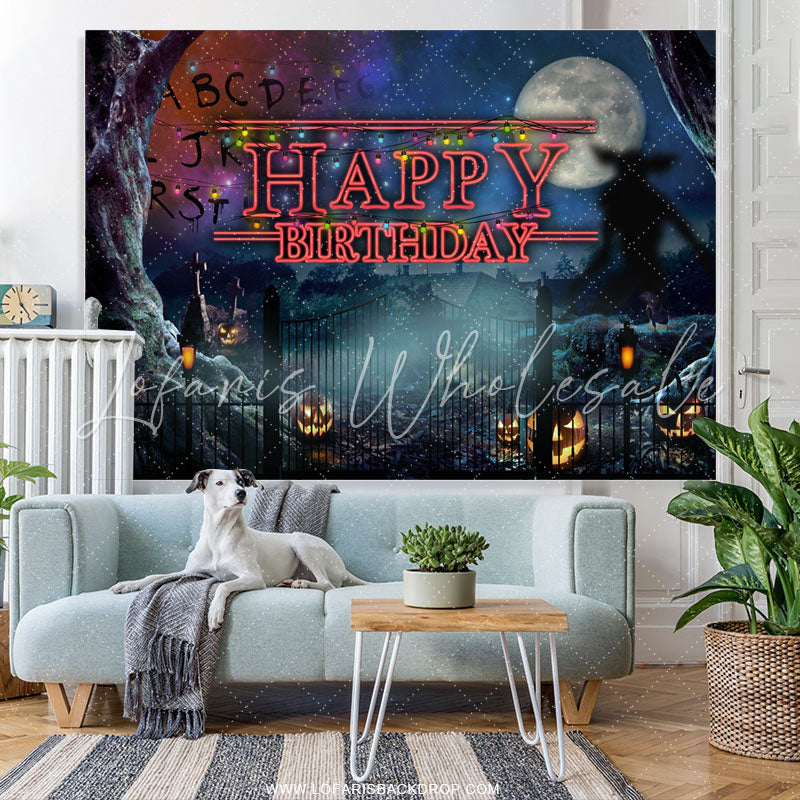 Lofaris Funny Pumpkin Lantern And Moon Happy Birthday Backdorp