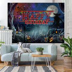 Lofaris Funny Pumpkin Lantern And Moon Happy Birthday Backdorp