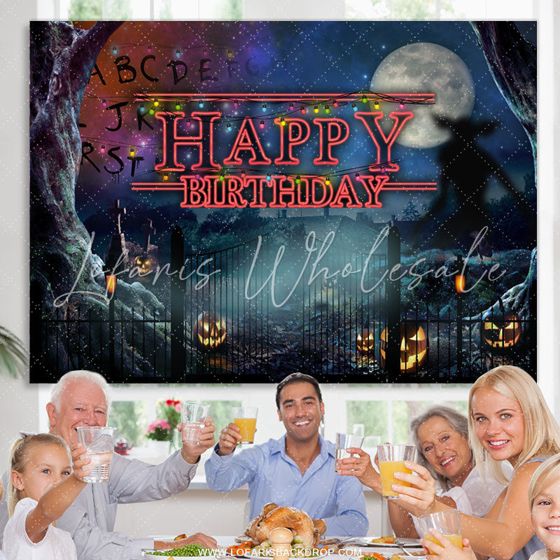 Lofaris Funny Pumpkin Lantern And Moon Happy Birthday Backdorp