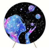 Futuristic Neon Galaxy Round Backdrop For Space-Themed Party Fun