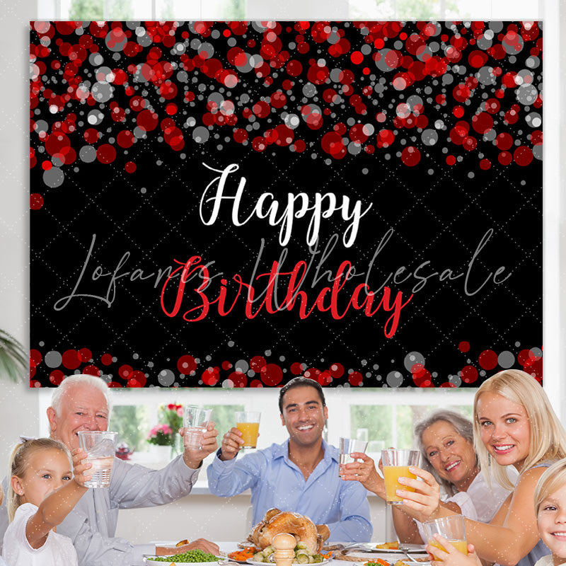 Lofaris Fuzzy Red Grey Bubble Themed Happy Birthday Backdrop
