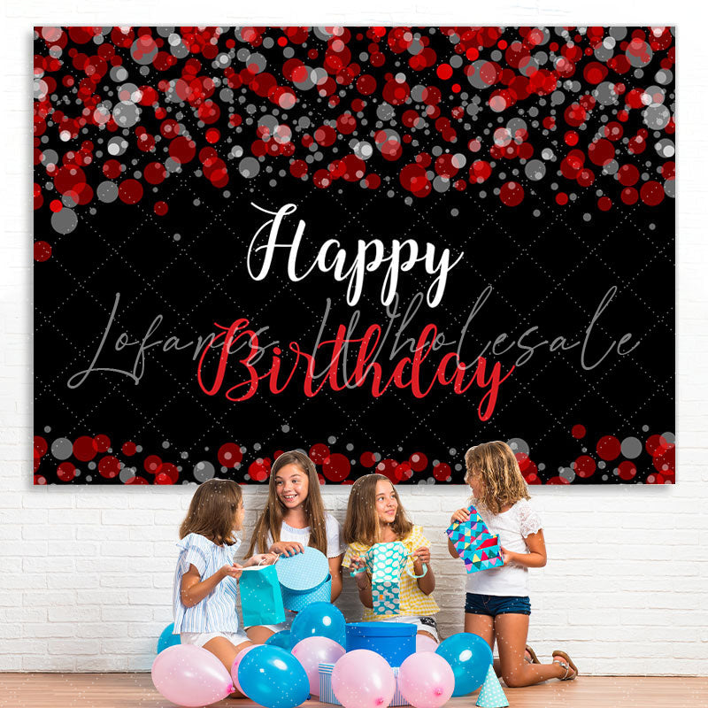 Lofaris Fuzzy Red Grey Bubble Themed Happy Birthday Backdrop