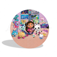 Gabby’S Birthday Party Round Backdrop Cover Plinth Cylinder Pedestal Cloth Cover