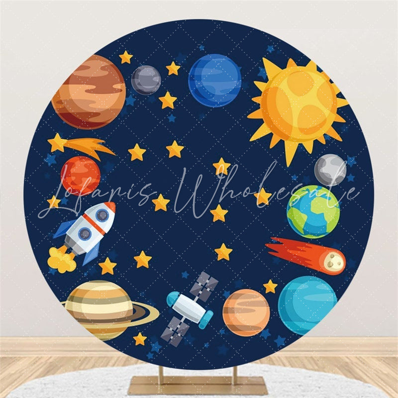 Lofaris Galaxy Blue Universe Lovely Round Birthday Backdrop