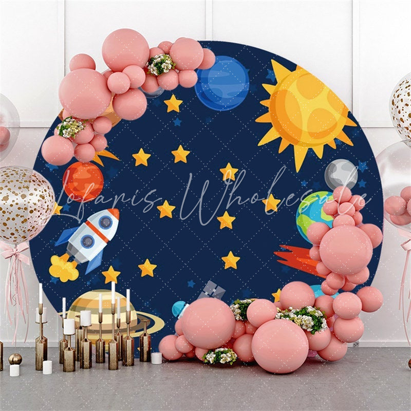 Lofaris Galaxy Blue Universe Lovely Round Birthday Backdrop