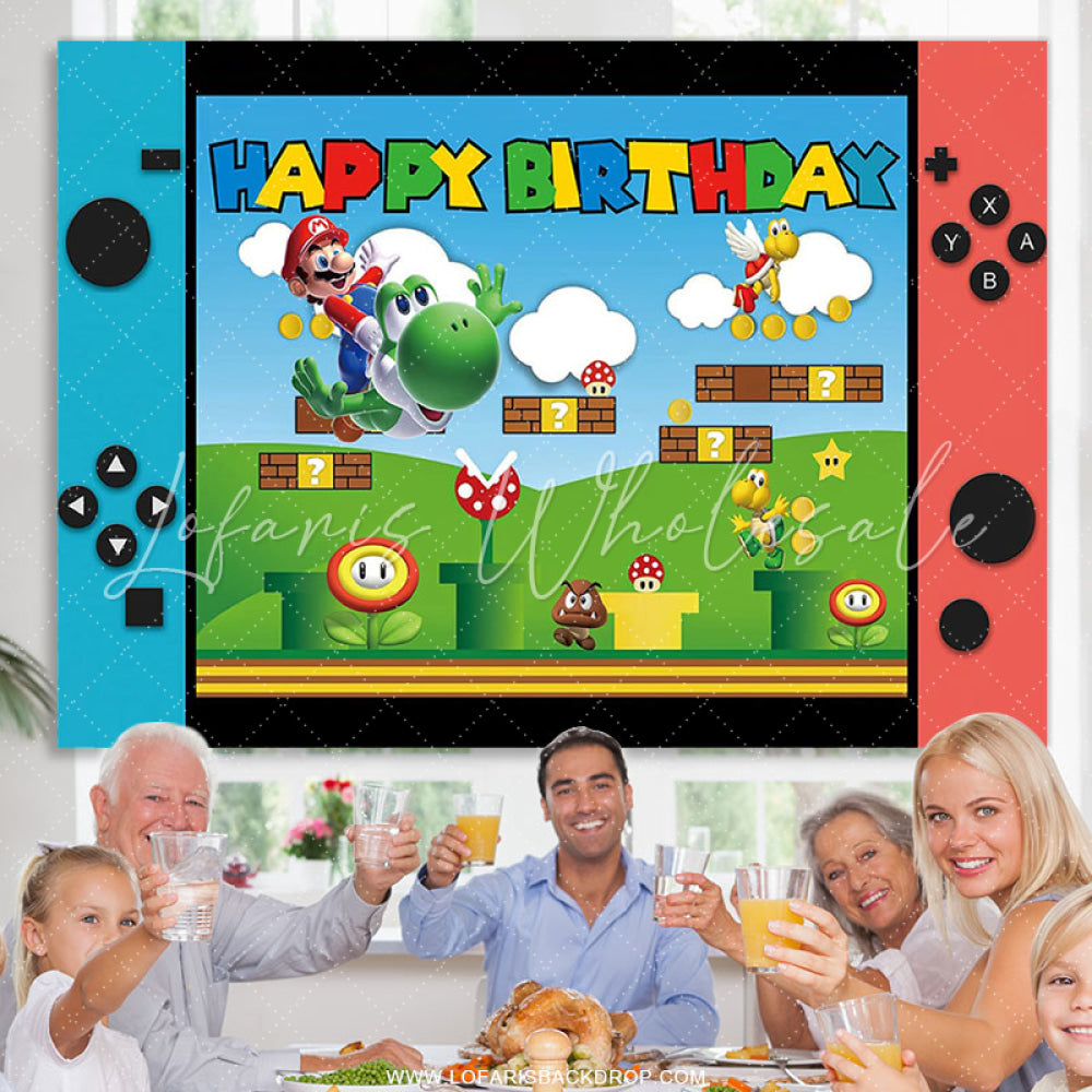 Lofaris Game Console Cartoon Character Birthday Backdrop