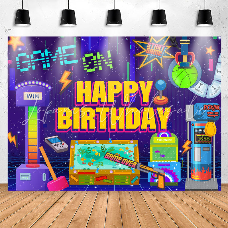 Lofaris Game On Funny Purple Happy Birthday Backdrop For Boy