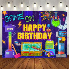 Lofaris Game On Funny Purple Happy Birthday Backdrop For Boy