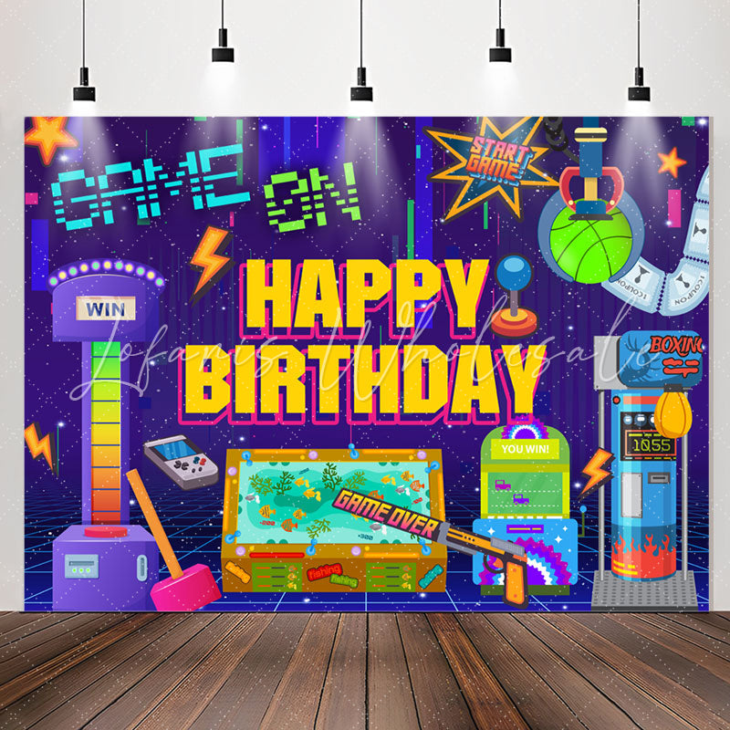 Lofaris Game On Funny Purple Happy Birthday Backdrop For Boy