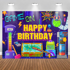 Lofaris Game On Funny Purple Happy Birthday Backdrop For Boy