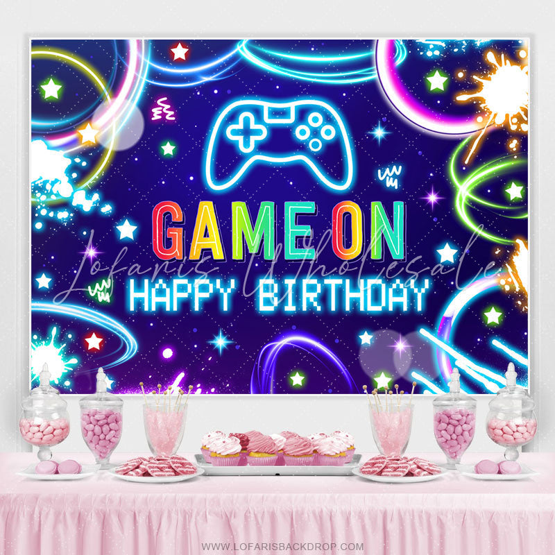 Lofaris Game On Lighting Colorful Happy Birthday Backdrop