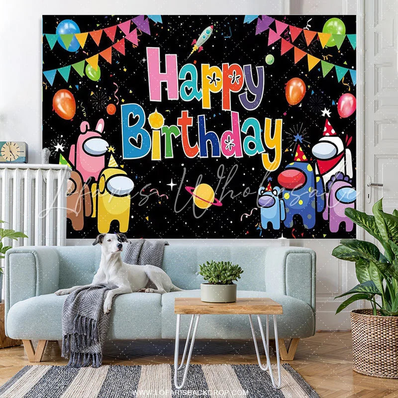 Lofaris Game Theme Character Galaxy Happy Birthday Backdrop