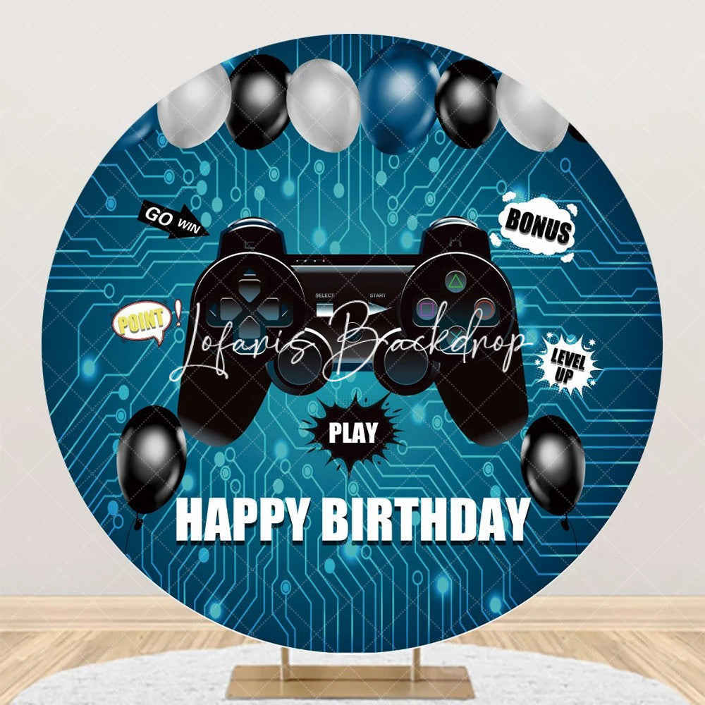 Lofaris Gamepad Blue Circuit Board Round Birthday Backdrop
