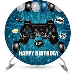 Lofaris Gamepad Blue Circuit Board Round Birthday Backdrop