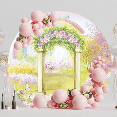 Garden Arch Watercolor Round Backdrop for Outdoor Event Theme