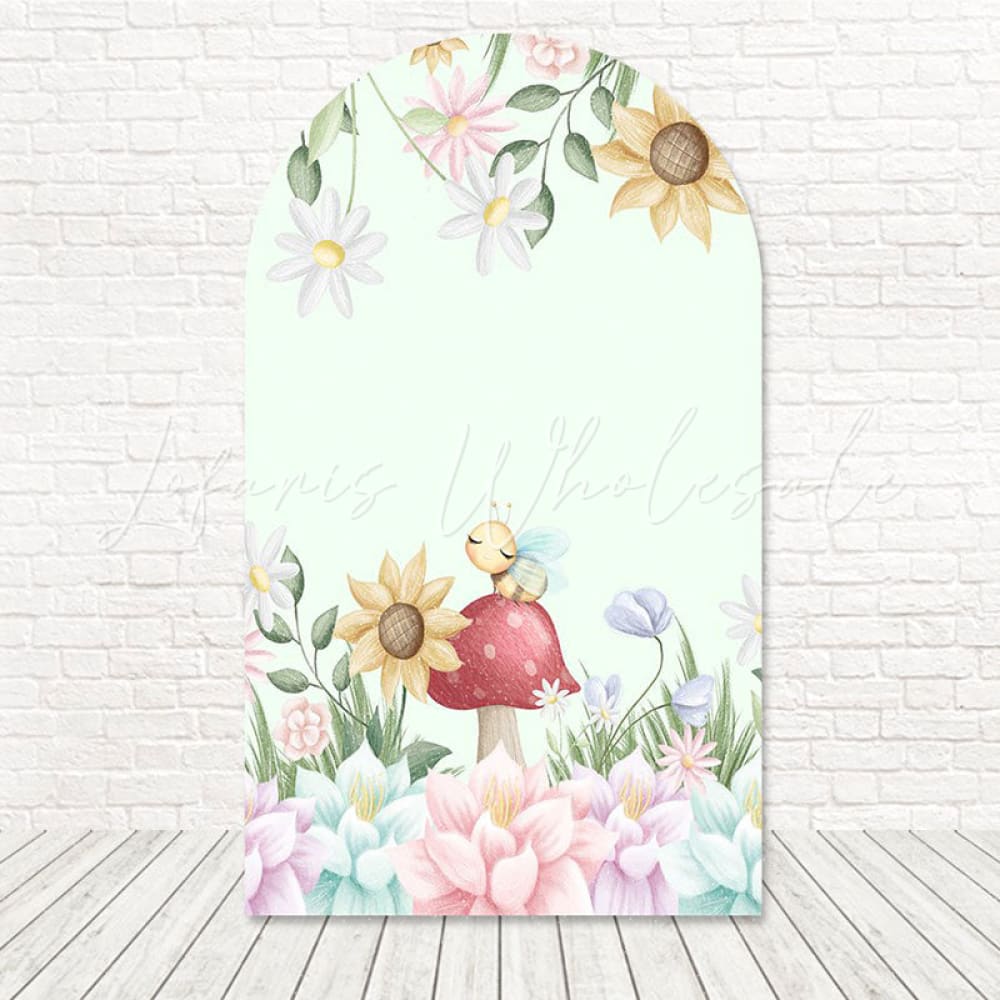 Garden Mushroom Floral Scene Arch Backdrop For Enchanted Event