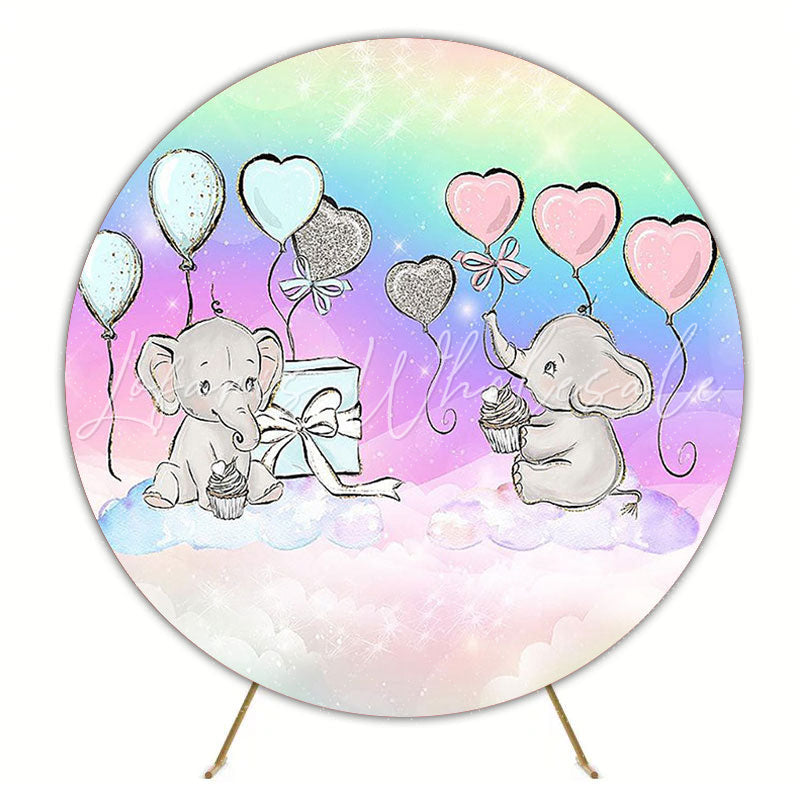 Gender Reveal Baby Elephant Round Backdrop for Reveal