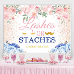 Lofaris Lashes Or Staches Blue Floral Backdrop for Baby Shower