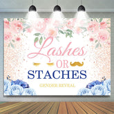 Lofaris Lashes Or Staches Blue Floral Backdrop for Baby Shower