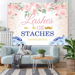 Lofaris Lashes Or Staches Blue Floral Backdrop for Baby Shower