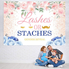 Lofaris Lashes Or Staches Blue Floral Backdrop for Baby Shower