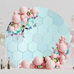Geometric Blue Flowers Stylish Round Backdrop for Events