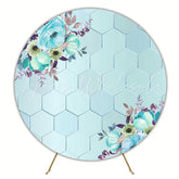 Geometric Blue Flowers Stylish Round Backdrop for Events