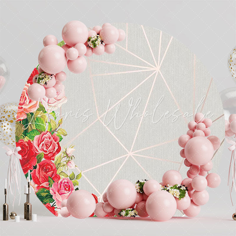 Geometric Red Flowers Chic Round Backdrop for Event