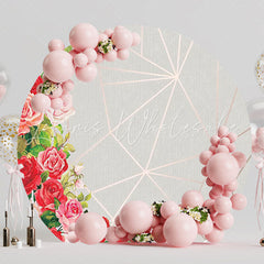 Geometric Red Flowers Chic Round Backdrop for Event