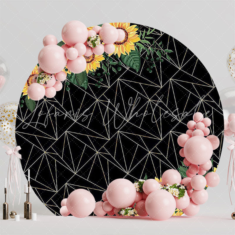 Geometric Sunflowers Bright Round Backdrop for Event