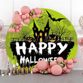 Lofaris Ghost Pumpkin Bat Green Happy Halloween Round Backdrop