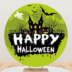 Lofaris Ghost Pumpkin Bat Green Happy Halloween Round Backdrop