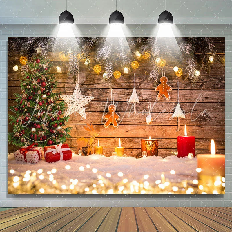 Lofaris Gingerbread Bokeh With Candles Christmas Backdrop