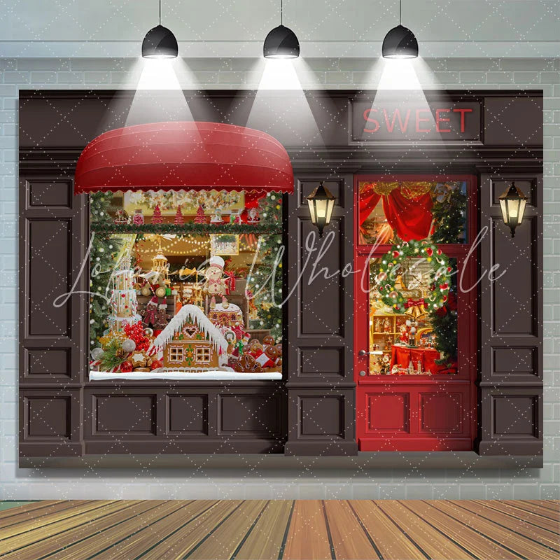 Lofaris Gingerbread Christmas Red Door Party Decorations Backdrop