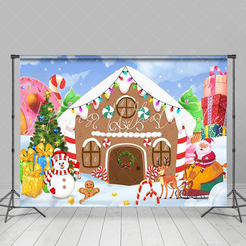Lofaris Gingerbread House Snowy Santa Christmas Backdrop