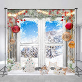 Lofaris Gingerbread Pine Leaves Window Christmas Backdrop