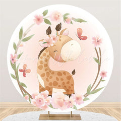 Lofaris Giraffe With Pink Flower Butterfly Circle Backdrop