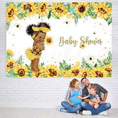 Lofaris Girl Baby Shower Sunflowers Bee Glitter Party Backdrop