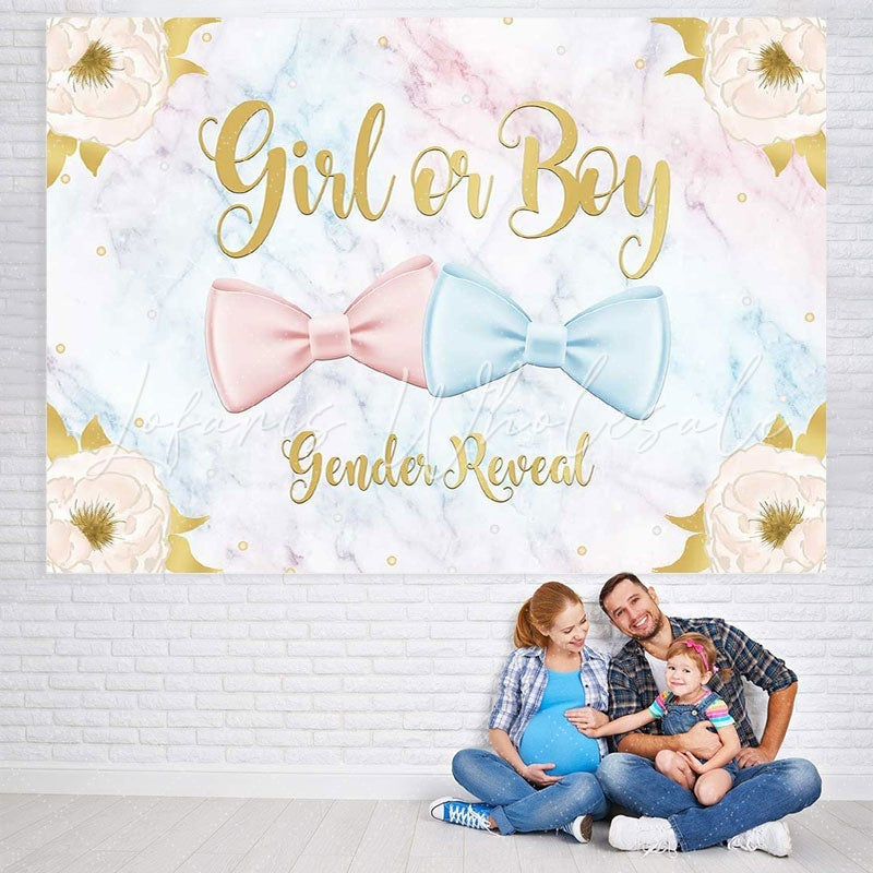 Lofaris Girl or Boy Pink Blue Bows Backdrop for Baby Shower