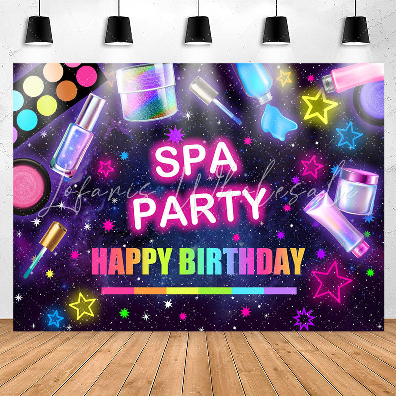 Lofaris Girls Neon Stars Spa Party Happy Birthday Backdrop