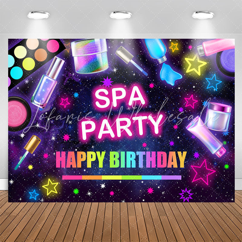 Lofaris Girls Neon Stars Spa Party Happy Birthday Backdrop