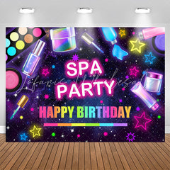 Lofaris Girls Neon Stars Spa Party Happy Birthday Backdrop