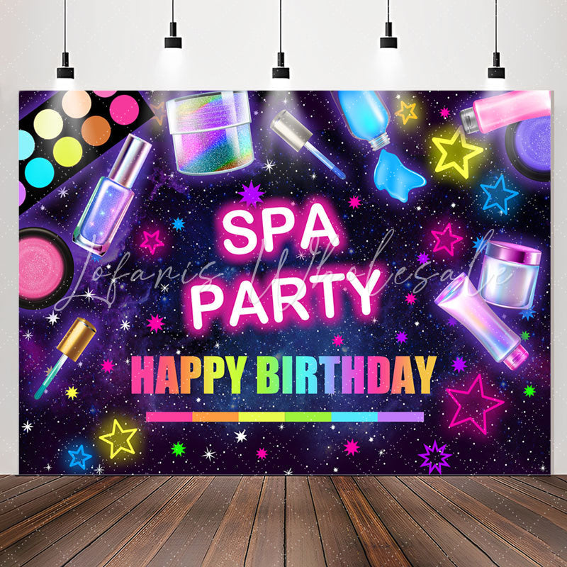 Lofaris Girls Neon Stars Spa Party Happy Birthday Backdrop