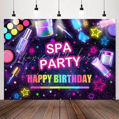 Lofaris Girls Neon Stars Spa Party Happy Birthday Backdrop