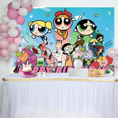 Girls Of Powerpuff Girl Theme Birthday Party Backdrop