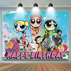 Girls Of Powerpuff Girl Theme Birthday Party Backdrop